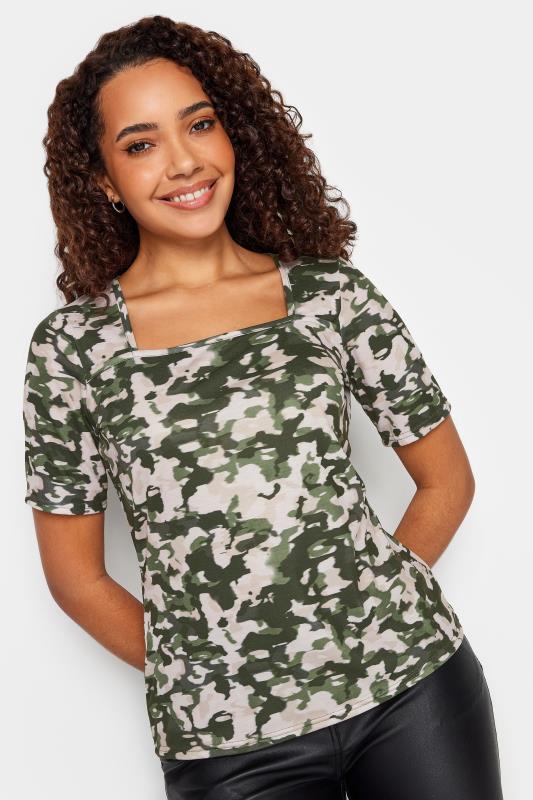 M&Co Khaki Green Abstract Print Square Neck Top | M&Co 4