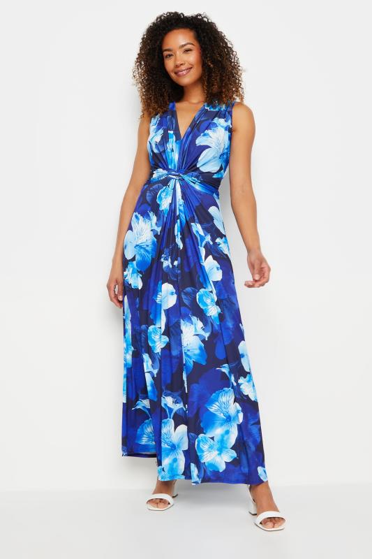 Women's  M&Co Navy Blue Floral Print Knot Maxi Dress