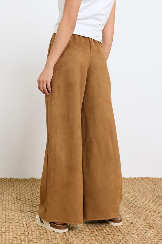 PixieGirl Petite Women's Camel Brown Suedette Wide Leg Trousers | PixieGirl 2