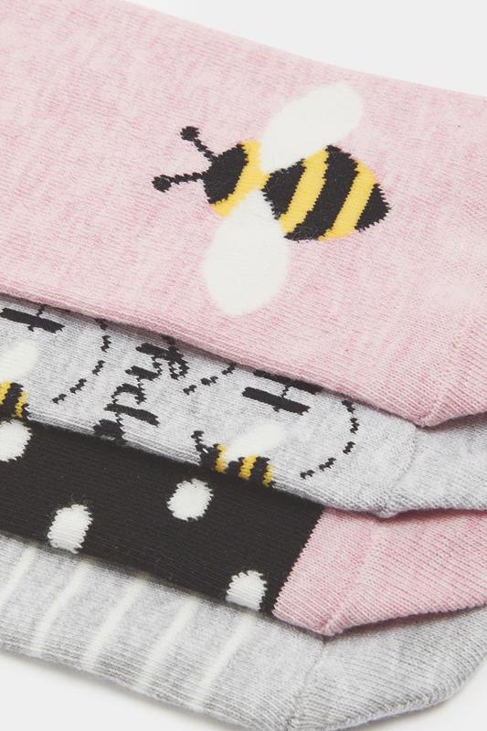 YOURSET 4 PACK Plus Size Grey & Pink Bee Print Ankle Socks | Yours Clothing 4