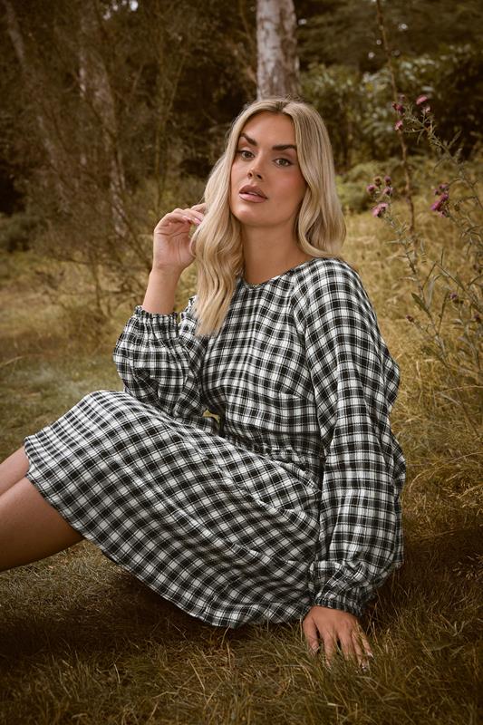 YOURS Plus Size Black Check Textured Smock Dress | Yours Clothing  2