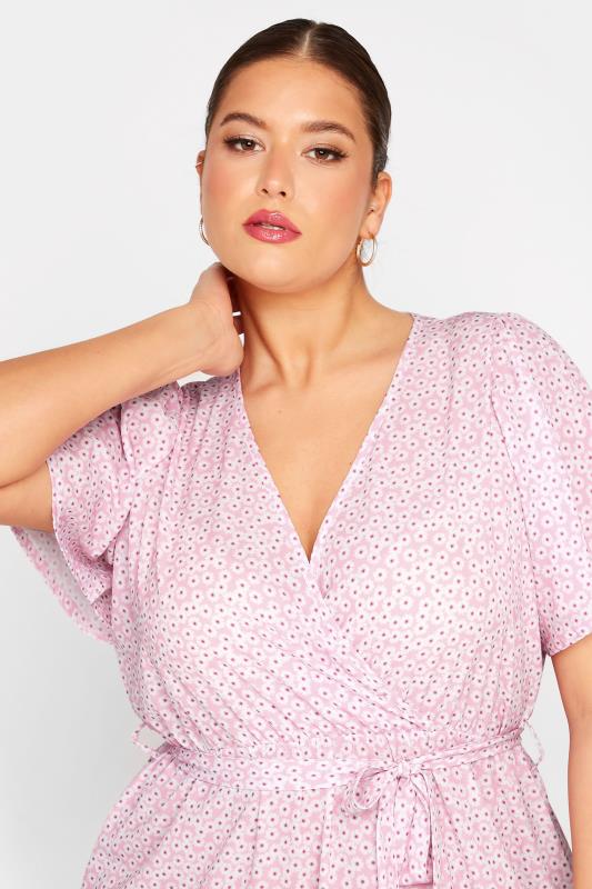 YOURS Plus Size Pink Ditsy Floral Print Wrap Dress | Yours Clothing 4
