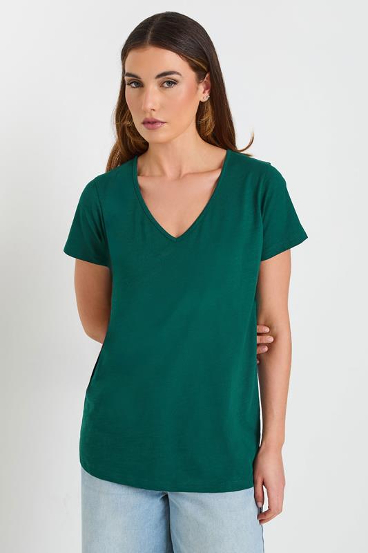 LTS Tall 2 PACK Green & Purple Cotton V-Neck T-Shirts | Long Tall Sally  1