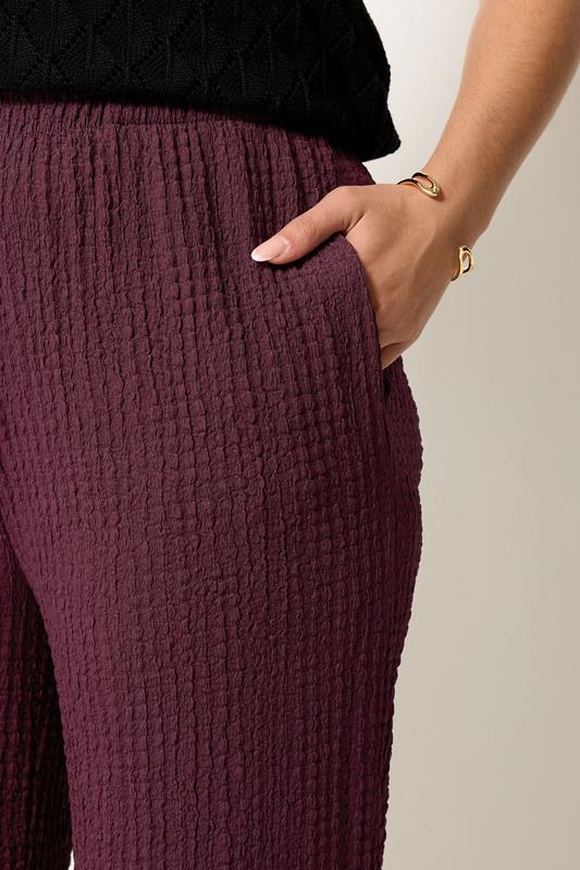 YOURS Plus Size Burgundy Red Bubble Textured Trousers | Yours Clothing 4