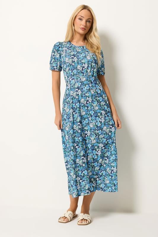 M&Co Blue Floral Short Sleeve Midi Dress