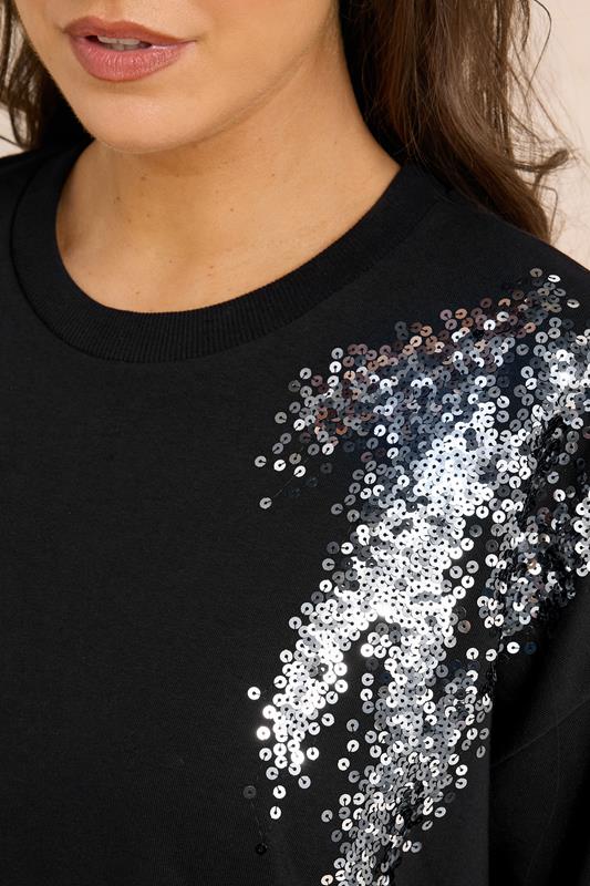 EVANS Plus Size Black & Silver Sequin Embellished Sweatshirt | Evans 4