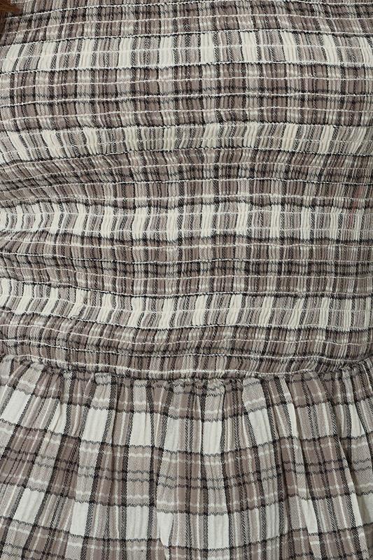 PixieGirl Petite Women's Brown Check Shirred Long Sleeve Top | PixieGirl 6
