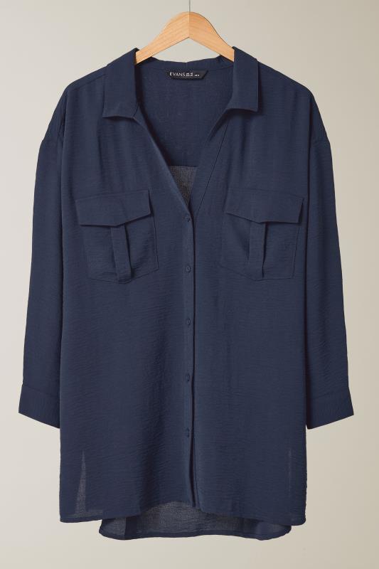 EVANS Plus Size Navy Blue Utility Pocket Shirt | Evans 6