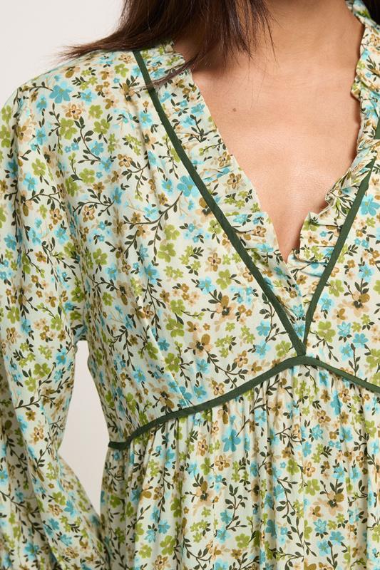 PixieGirl Petite Women's Green Floral Frill Midaxi Dress | PixieGirl 4