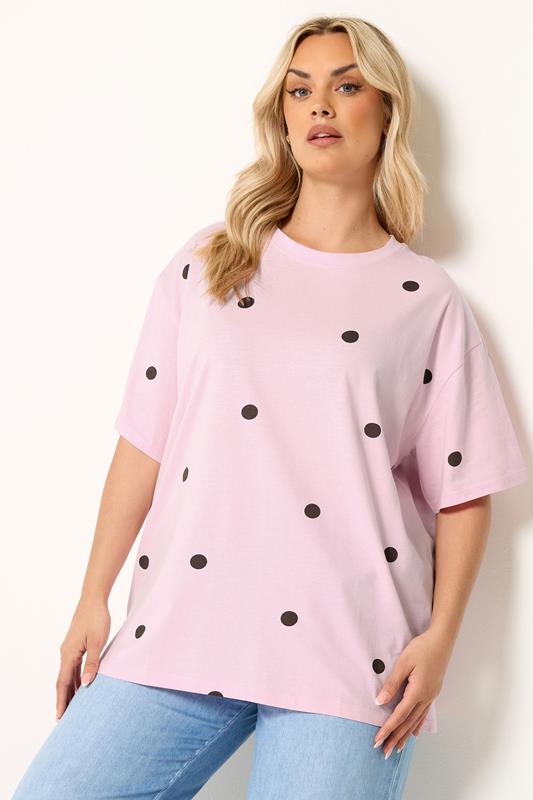 YOURS Curve Pink Spot Oversized T-Shirt