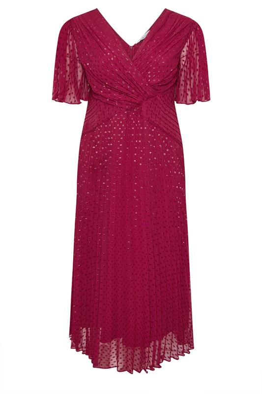 YOURS LONDON Plus Size Red Metallic Dobby Pleated Wrap Dress | Yours Clothing 5