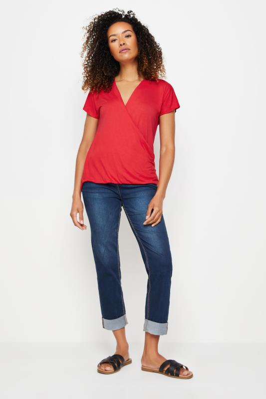 M&Co Red Wrap Front Short Sleeve Top | M&Co 2