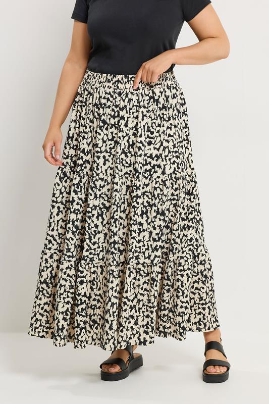 YOURS Curve Black Abstract Textured Tiered Skirt
