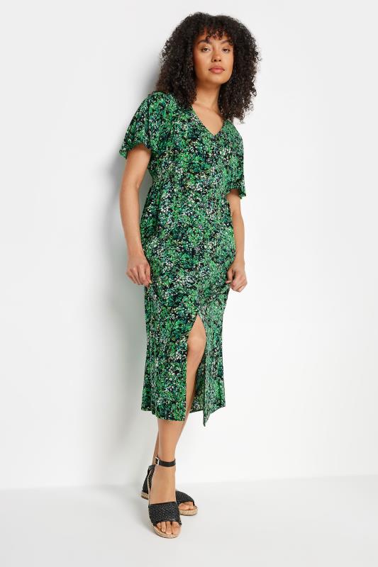 Women's  M&Co Green Floral Print Button Through Midi Tea Dress