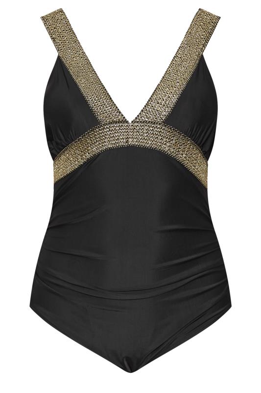 YOURS Plus Size Black Metallic Tummy Control Swimsuit | Yours Clothing 8