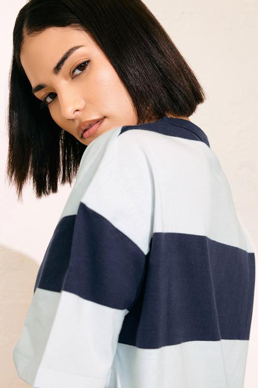 PixieGirl Petite Women's Navy Blue Striped Cotton Boxy T-Shirt | PixieGirl 4