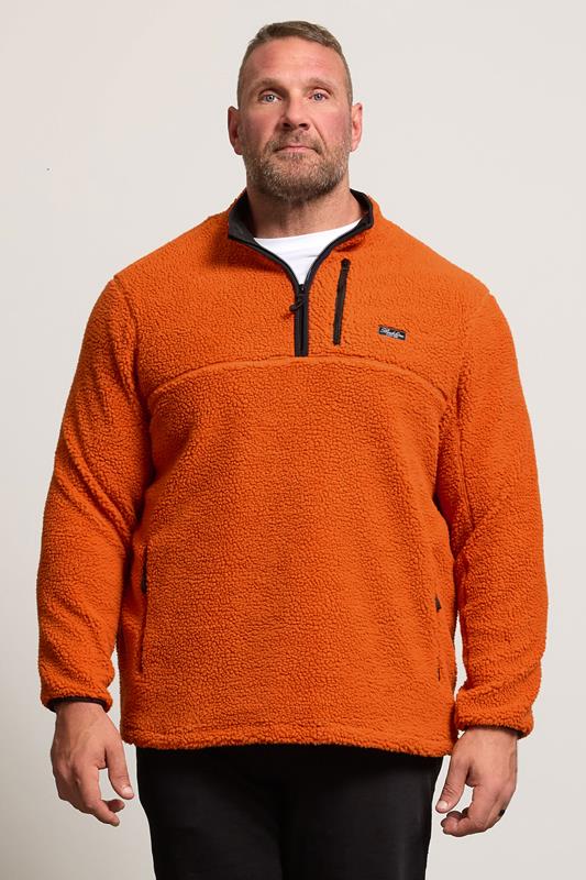 BadRhino Big & Tall Orange Sherpa Quarter Zip Fleece