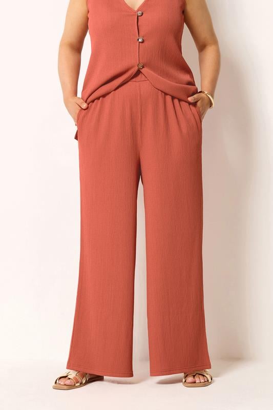 YOURS Curve Orange Textured Wide Leg Trousers