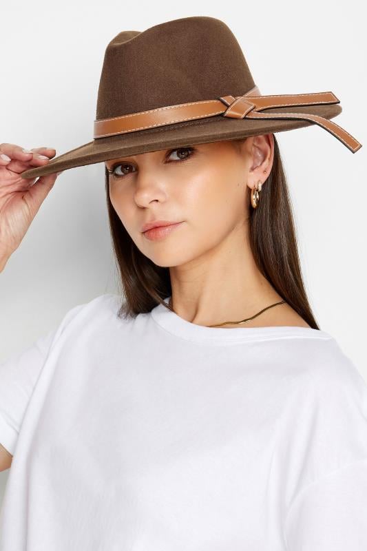 Plus Size  Yours Brown Faux Leather Band Fedora Hat