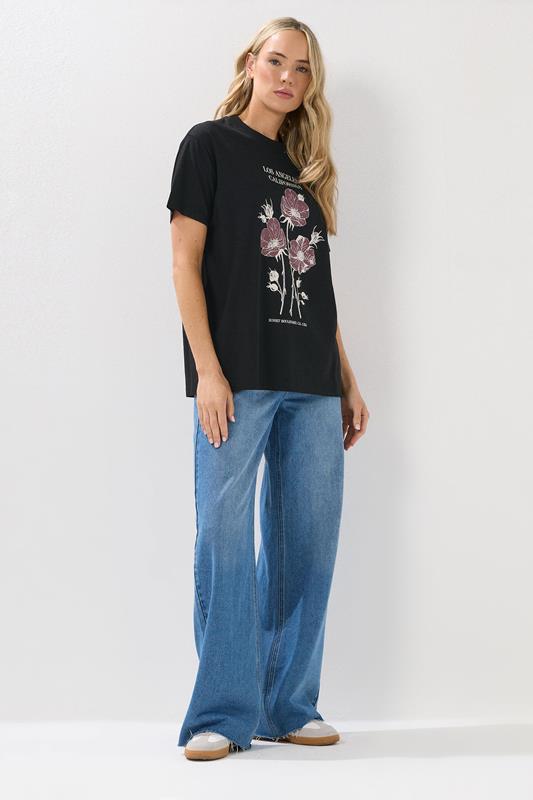 LTS Tall Black Flower Graphic Cotton T-Shirt | Long Tall Sally 1