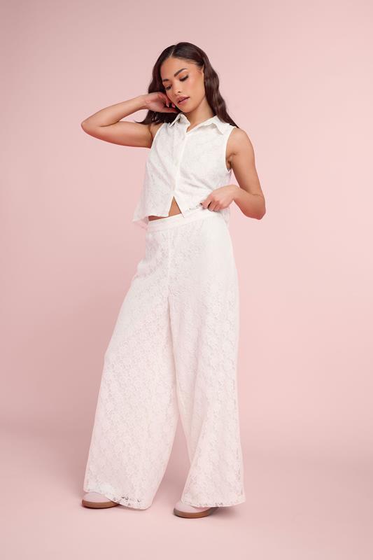  PixieGirl Petite Set White Lace Lined Shirt & Wide Leg Trousers