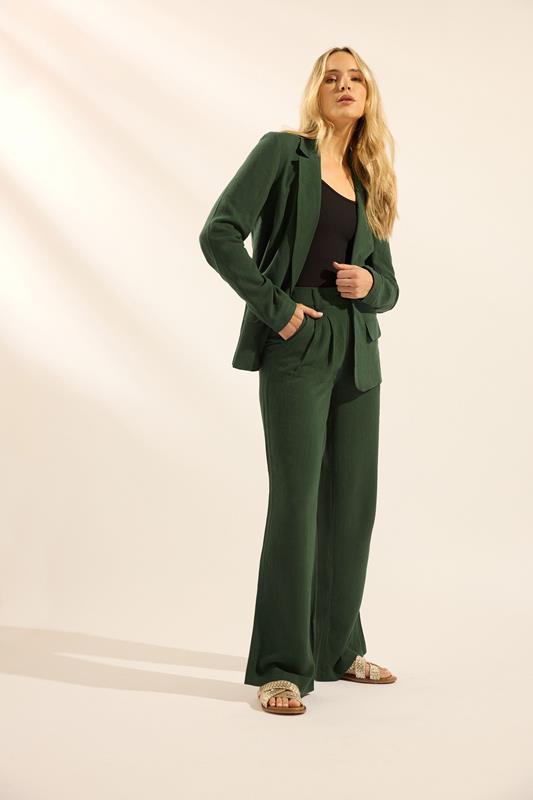 LTS Tall Dark Green Linen Pleated Wide Leg Trousers