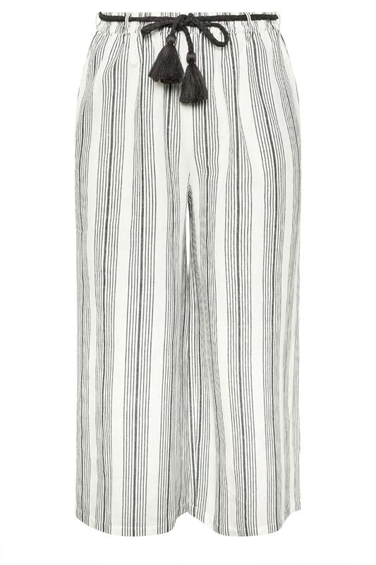 YOURS Plus Size White Stripe Belted Wide Leg Linen Trousers | Yours Clothing 7