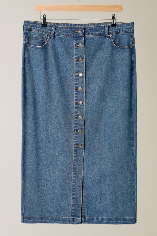 EVANS Plus Size Blue Button Through Denim Maxi Skirt | Evans 6