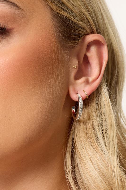 Silver Tone Diamante Classic Hoop Earrings | Yours Clothing 1