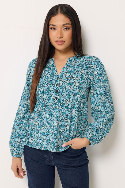  M&Co Petite Blue Ditsy Floral Cotton Blouse