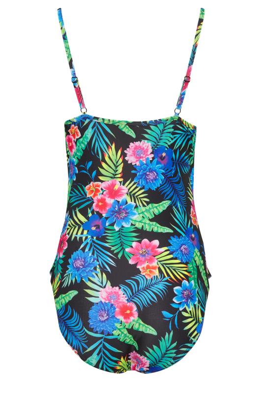 M&Co Black Tropical Print Triple Frill Swimsuit | M&Co 7
