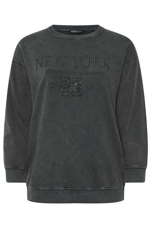 YOURS Plus Size Charcoal Grey 'New York' Embroidered Slogan Sweatshirt 5