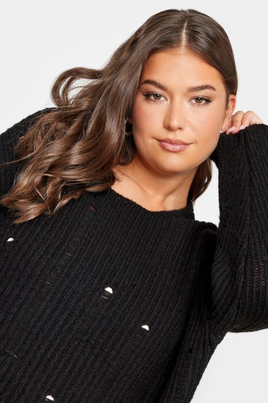 YOURS Plus Size Black Distressed Knit Jumper | Yours Clothing 4