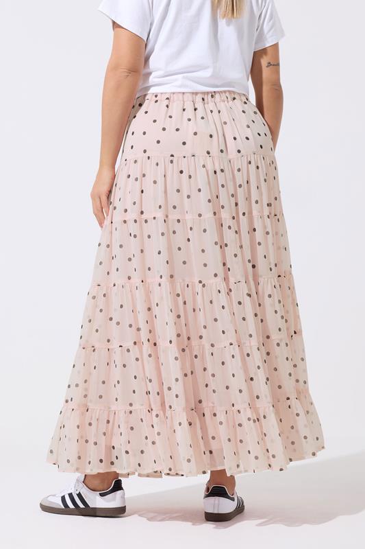 LIMITED COLLECTION Plus Size Pink Polka Dot Chiffon Skirt | Yours Clothing 4