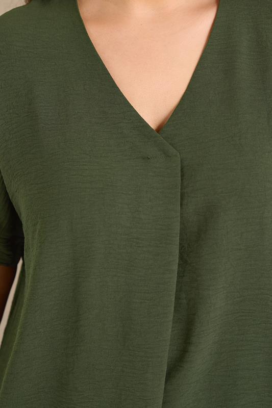 EVANS Curve Olive Green Front Pleat Blouse | Evans 4