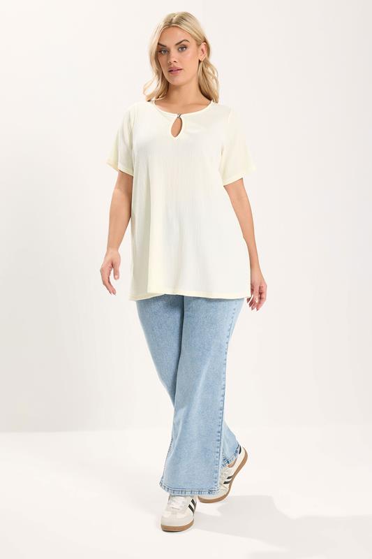 YOURS Plus Size Ivory White Textured Keyhole Detail Top | Yours Clothing 1
