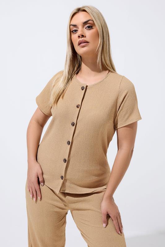 LIMITED COLLECTION Curve Beige Crinkle Short Sleeve Top