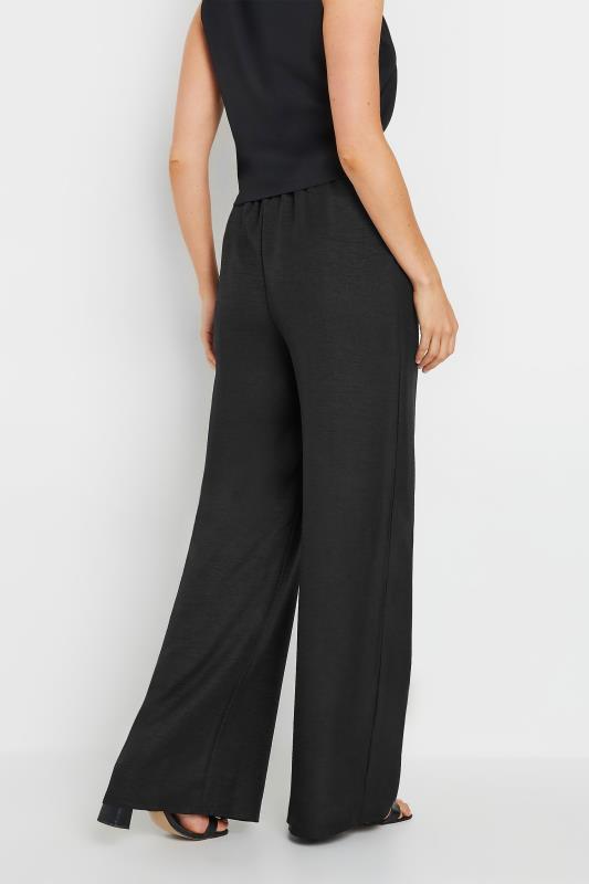 LTS Tall Black Textured Drawstring Wide Leg Trousers | Long Tall Sally 2