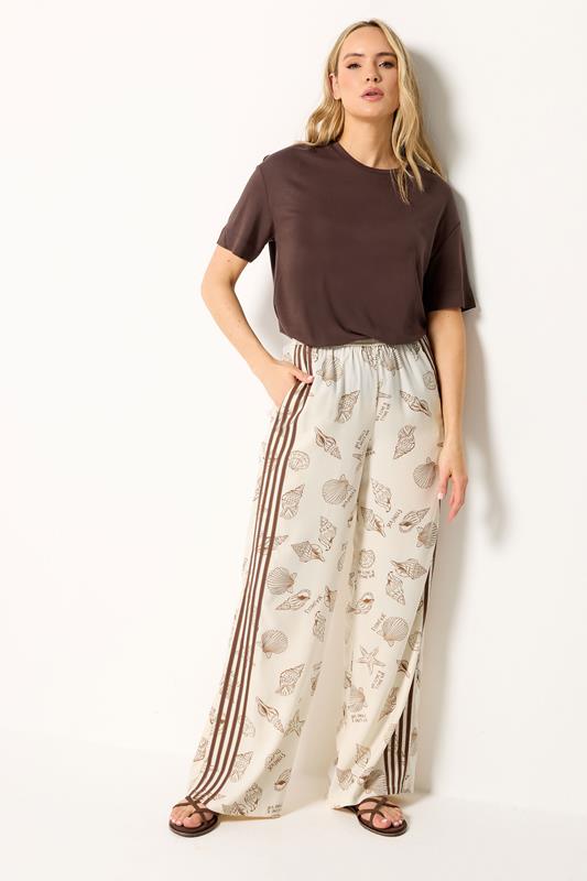 LTS Tall Women's Natural Brown Sea Shell Print Wide Leg Trousers | Long Tall Sally 1