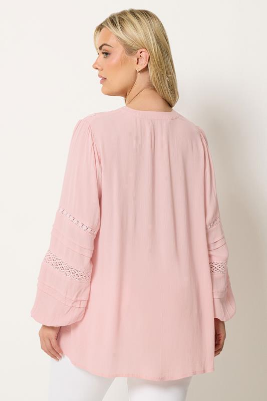 YOURS Plus Size Pink Crochet Notch Neck Top | Yours Clothing 2