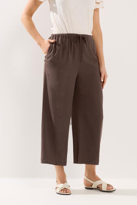 LTS Tall Women's Chocolate Brown Linen Cropped Trousers | Long Tall Sally 2