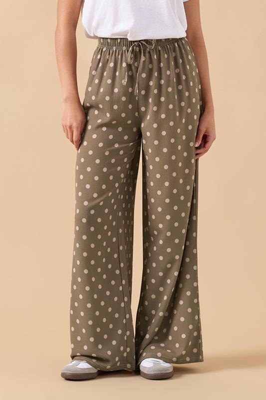 PixieGirl Petite Women's Brown Polka Dot Crepe Wide Leg Trousers | PixieGirl 1