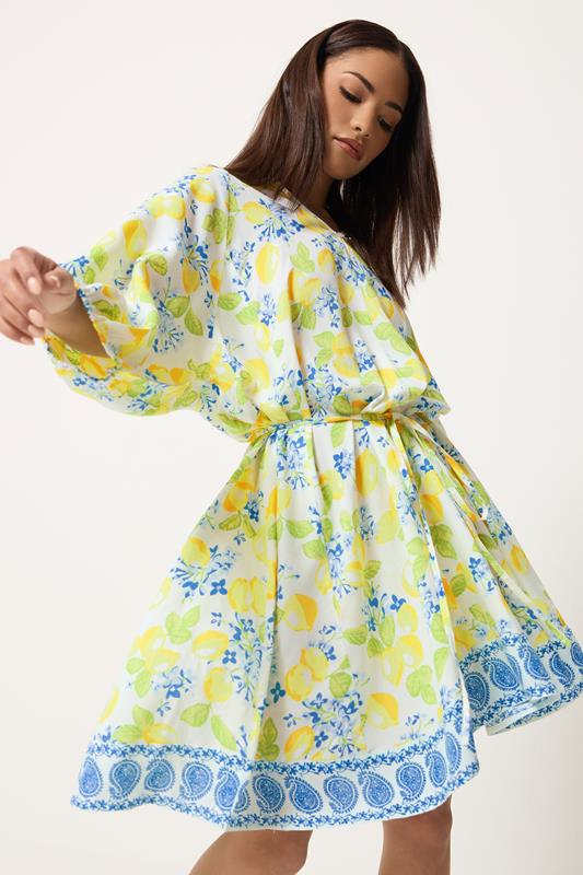 PixieGirl Petite Women's White Lemon Print Shirt Mini Dress | PixieGirl 1