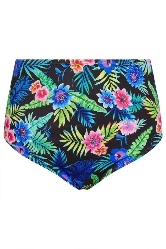 YOURS Plus Size Black Tropical Floral Print High Waisted Bikini Briefs | Yours Clothing 6