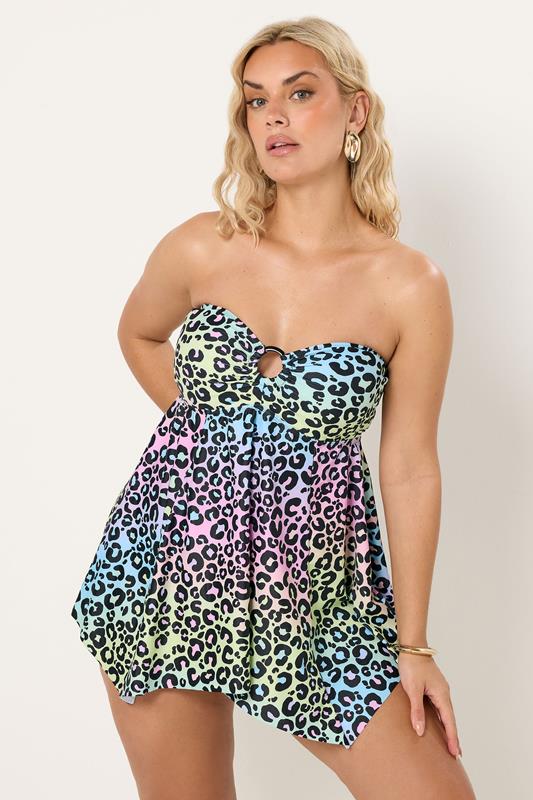 YOURS Plus Size Pink Leopard Print Bandeau Tankini Top | Yours Clothing 2