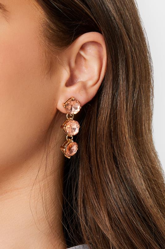 Gold Triple Diamante Drop Earrings | Yours Clothing 1