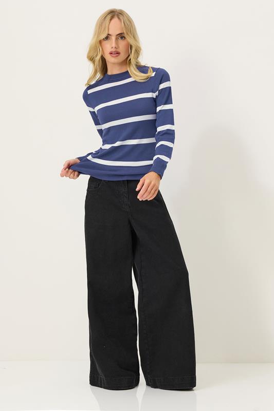 PixieGirl Petite Women's Navy Blue Knitted Stripe Jumper | PixieGirl 1