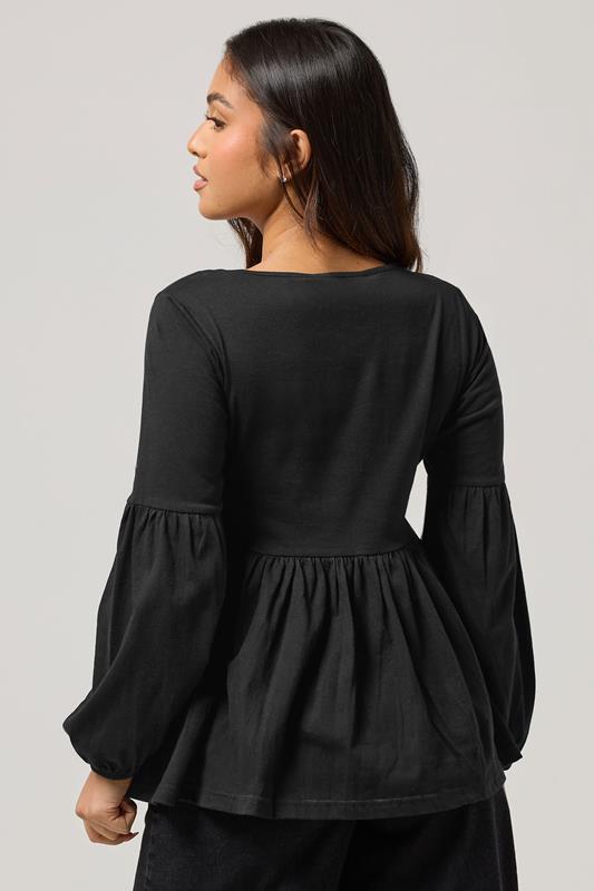 PixieGirl Petite Women's Black Tie Front Cotton Smock Top | PixieGirl 2