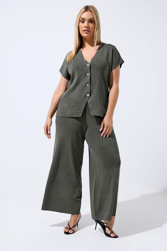 LIMITED COLLECTION Plus Size Grey Knitted Trousers | Yours Clothing 1