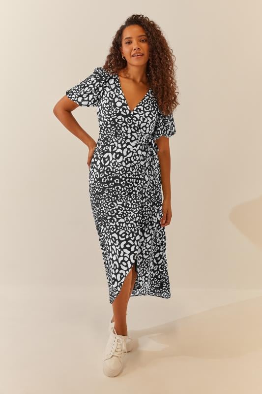 Women's  M&Co Black Animal Print Wrap Dress
